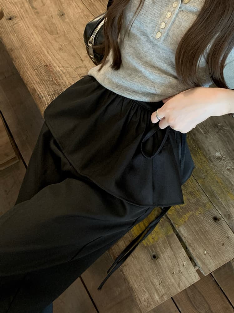실사 정가 검정색 레트로 수 있습니다. 철거 랩스커트팬츠 바지 여성 봄 여름 한 부서 세련된 다용도 루즈핏 넓은 다리 캐주얼 바지 이미지 4