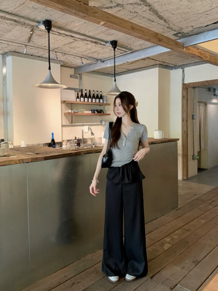 실사 정가 검정색 레트로 수 있습니다. 철거 랩스커트팬츠 바지 여성 봄 여름 한 부서 세련된 다용도 루즈핏 넓은 다리 캐주얼 바지 상세 이미지 7