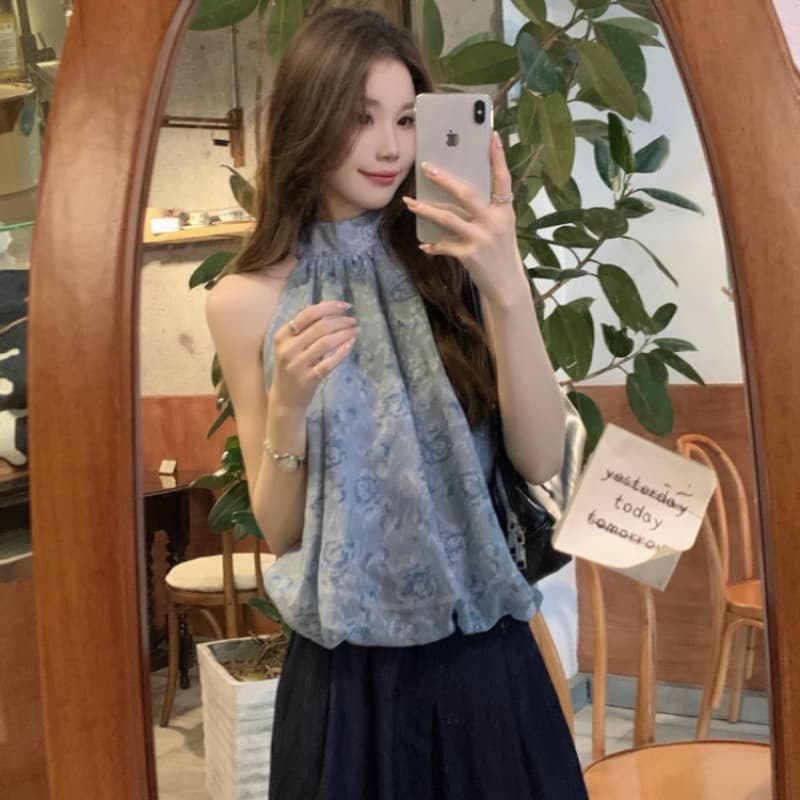 실사 정가 프랑스식 품격 루즈핏 행침 목 디자인 민소매 맨위 여성 슬림해 보이는 다용도 레이스 조끼 작은 셔츠 이미지 5
