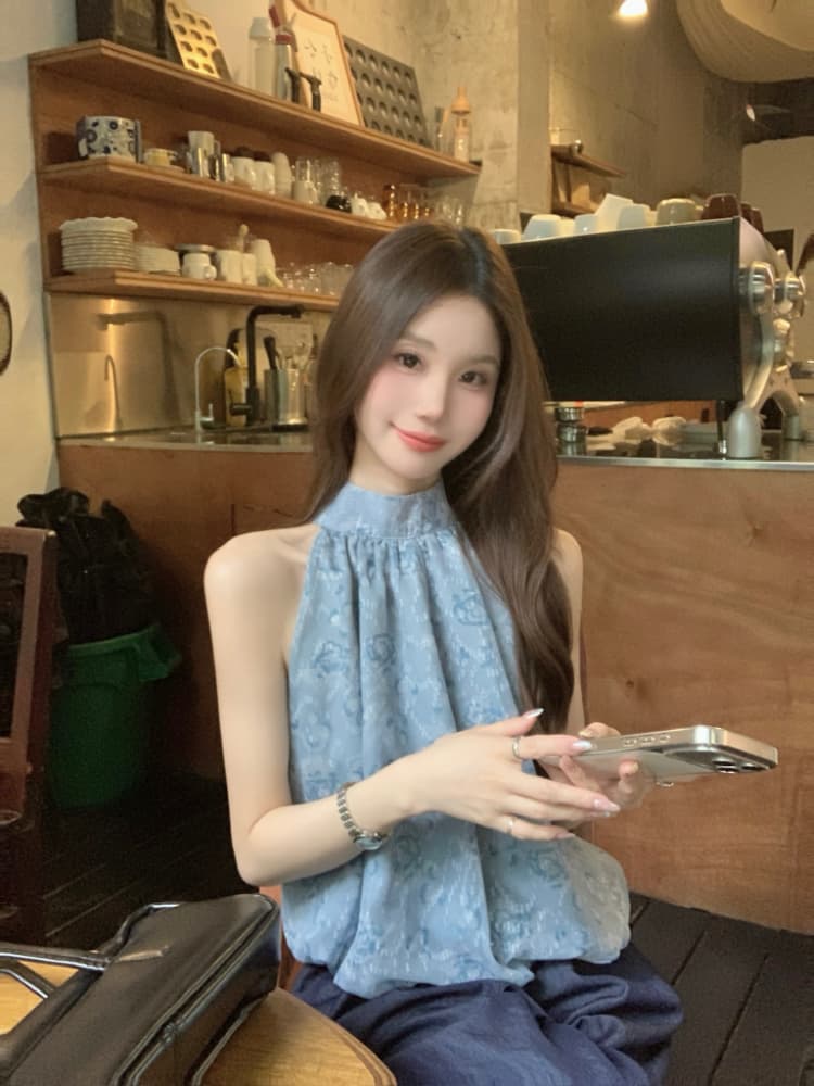 실사 정가 프랑스식 품격 루즈핏 행침 목 디자인 민소매 맨위 여성 슬림해 보이는 다용도 레이스 조끼 작은 셔츠 상세 이미지 5