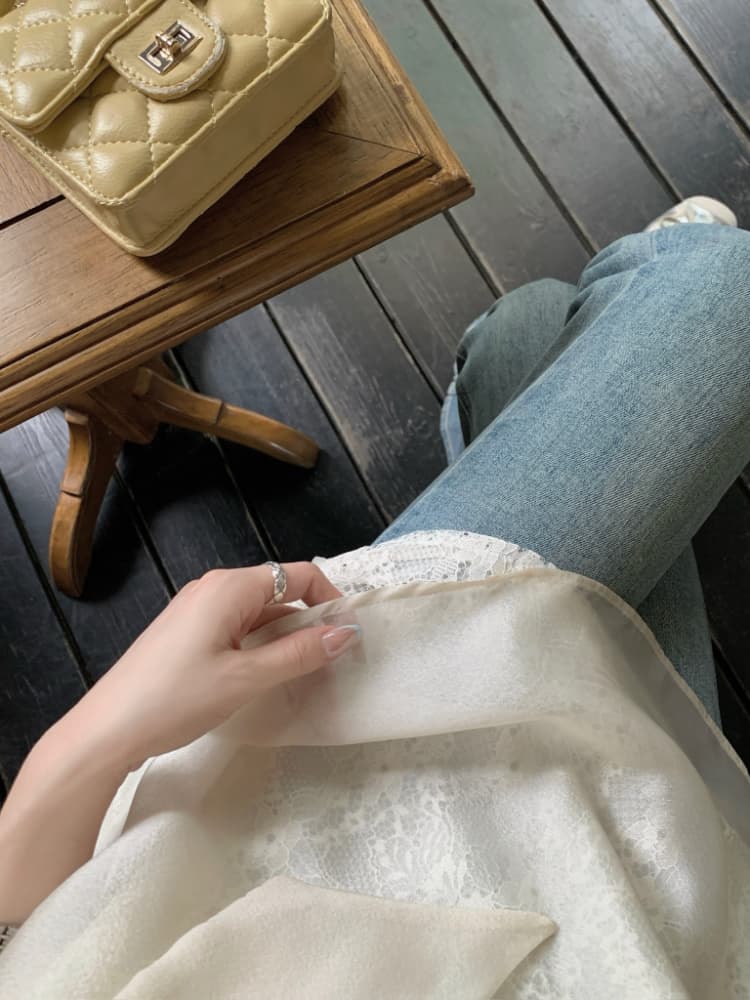 실사 정가 프랑스식 품격 달콤한 스타일 스탠드 칼라 나비 매듭 루즈핏 자수 살구 색상 행침 목 조끼 맨위 여성 상세 이미지 17