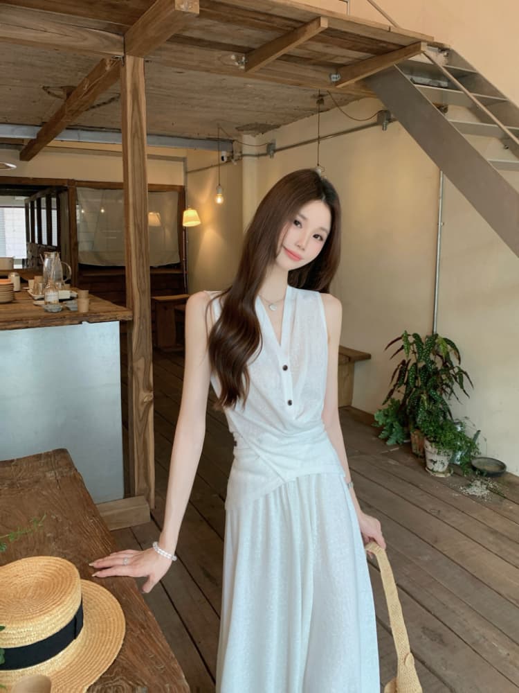 실사 정가 한 부서 품격 십자가 스트랩 허리 수축 작은 셔츠 민소매 조끼 하이웨이스트 한 마디 반신 치마 세트 상세 이미지 6