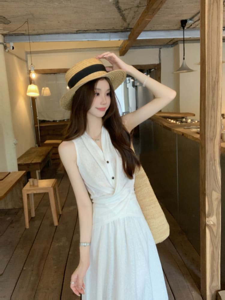 실사 정가 한 부서 품격 십자가 스트랩 허리 수축 작은 셔츠 민소매 조끼 하이웨이스트 한 마디 반신 치마 세트 상세 이미지 10