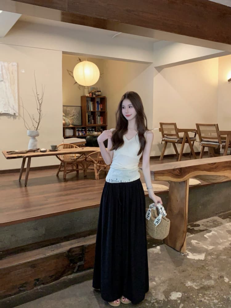 실사 정가 느긋한 바람 펌프 로프 넓은 다리 캐주얼 바지 여성 여름 새로운 하이웨이스트 루즈핏 표지 고기 슬림해 보이는 치마바지 상세 이미지 13