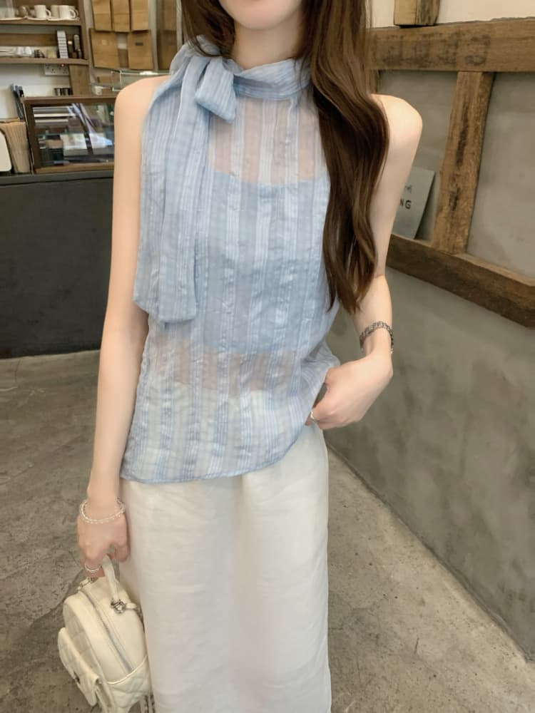 실사 정가 한 부서 나비 넥타이 터틀넥 민소매 체크무늬 조끼 작은 스탠드 칼라 얇은 스타일 ~을 통해 실 슬립 맨위 상세 이미지 8