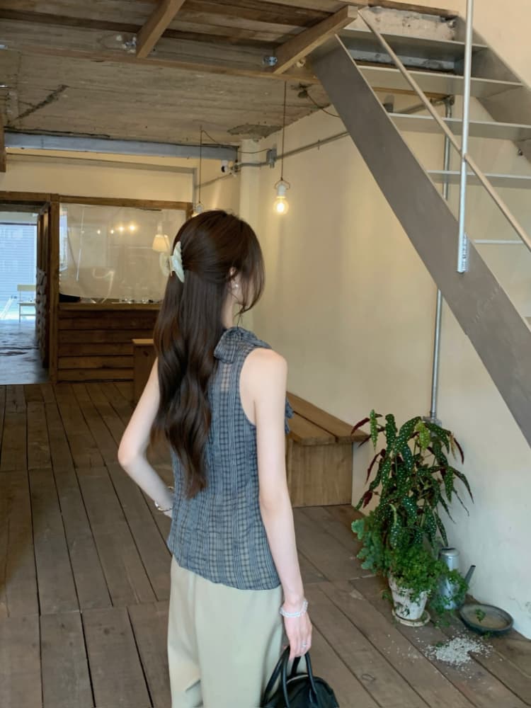 실사 정가 한 부서 나비 넥타이 터틀넥 민소매 체크무늬 조끼 작은 스탠드 칼라 얇은 스타일 ~을 통해 실 슬립 맨위 상세 이미지 18