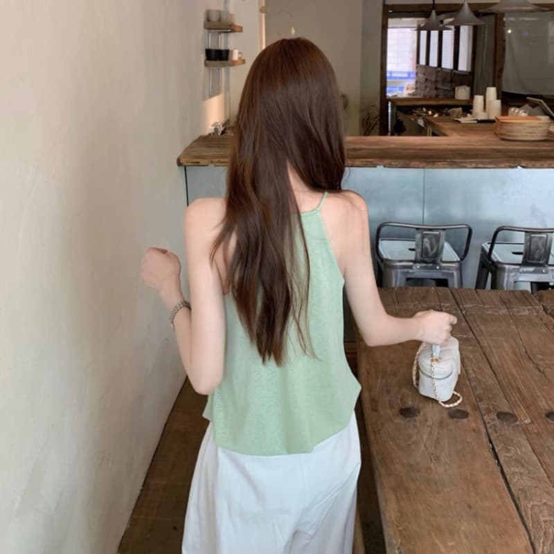 실사 정가 휴가 바람 프랑스식 품격 작은 여자 행침 목 조끼 루즈핏 흔들다 칼라 백리스 페이크 레이어드 슬립 이미지 5