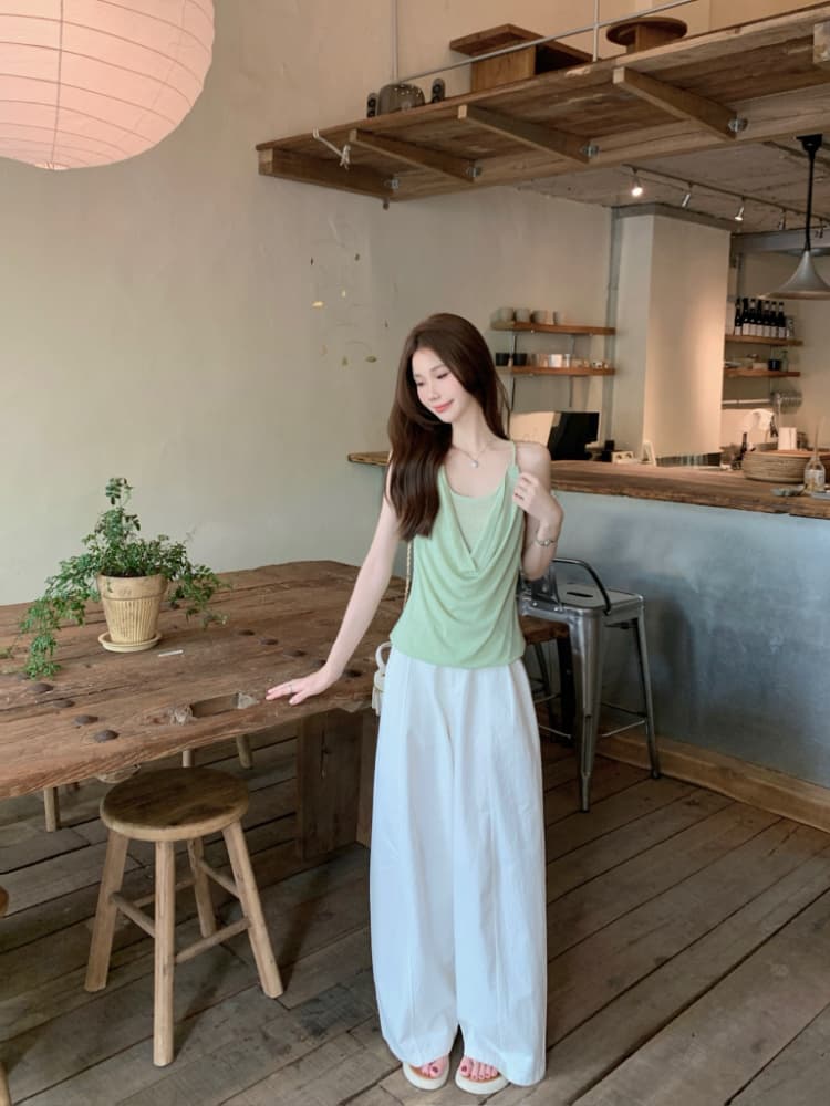 실사 정가 휴가 바람 프랑스식 품격 작은 여자 행침 목 조끼 루즈핏 흔들다 칼라 백리스 페이크 레이어드 슬립 상세 이미지 20