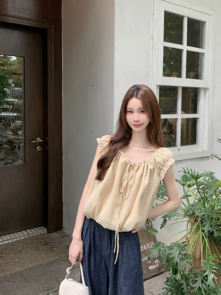실사 정가 휴가 바람 한 부서 달콤함 루즈핏 연령 감소 작은 셔츠 여성 오프숄더 밴딩 레이스업 품격 맨위 상세 이미지 8