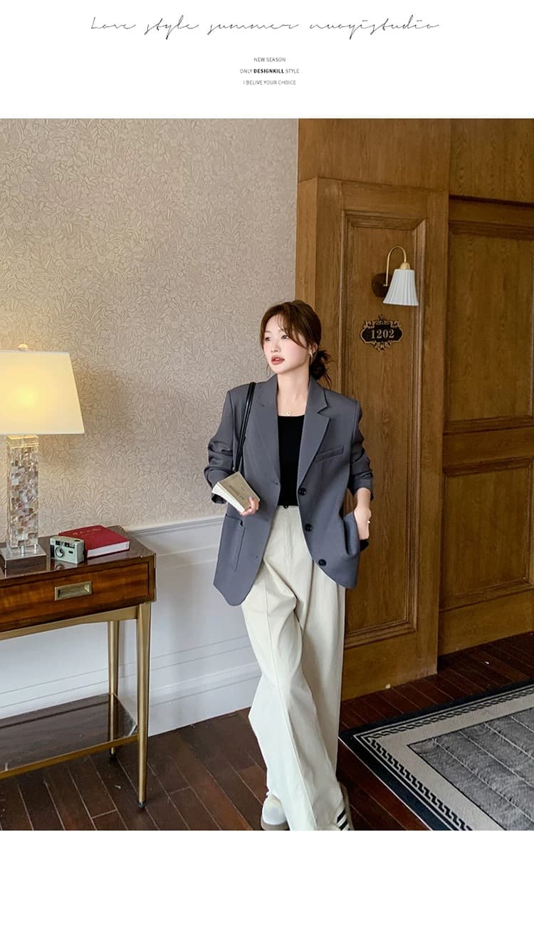 슈퍼 화재 캐주얼 회색 정장 여성 코트 봄 가을 2026 새로운 디자인 센스 작은 심장 기계 트임 나비 매듭 정장 상세 이미지 11