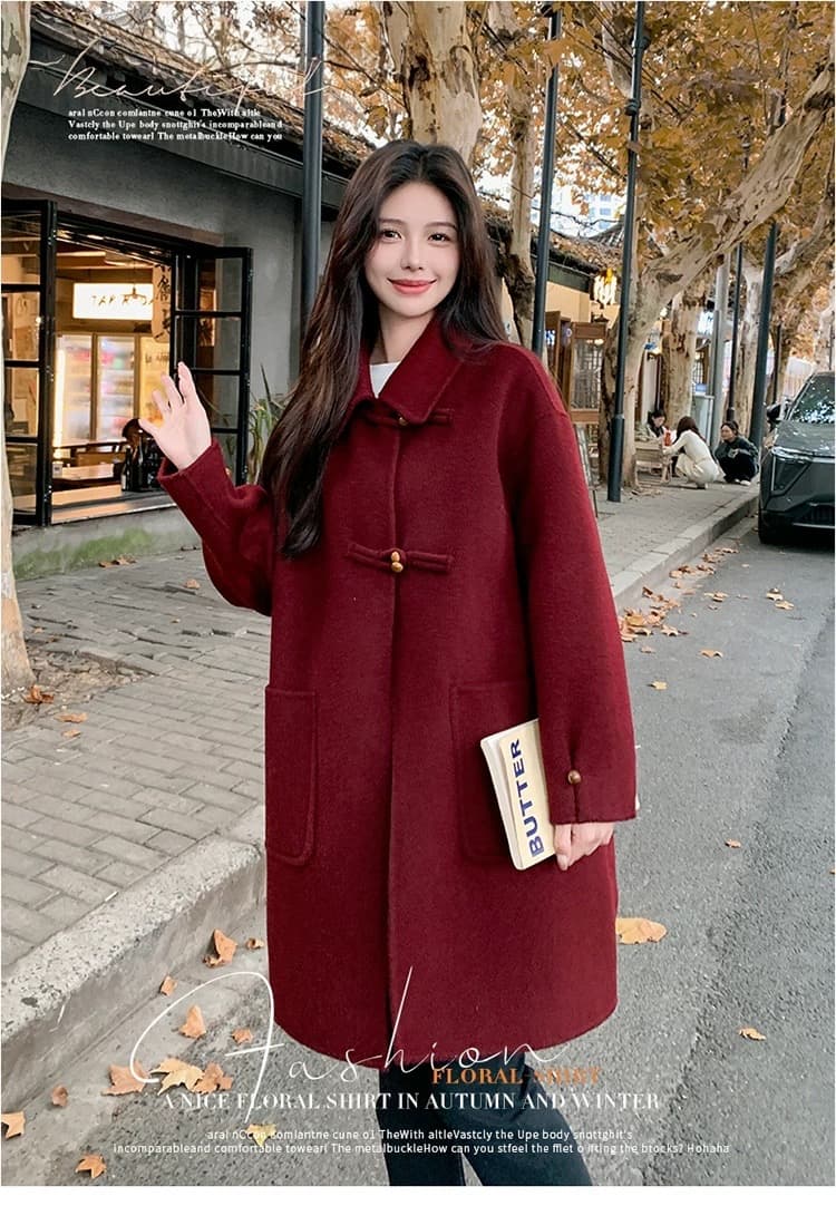 회색 단추 디자인 모직 코트 여성 가을 겨울 2025 새로운 중간 길이 작은 키 그는 벤 바람 모직 외투 상세 이미지 1
