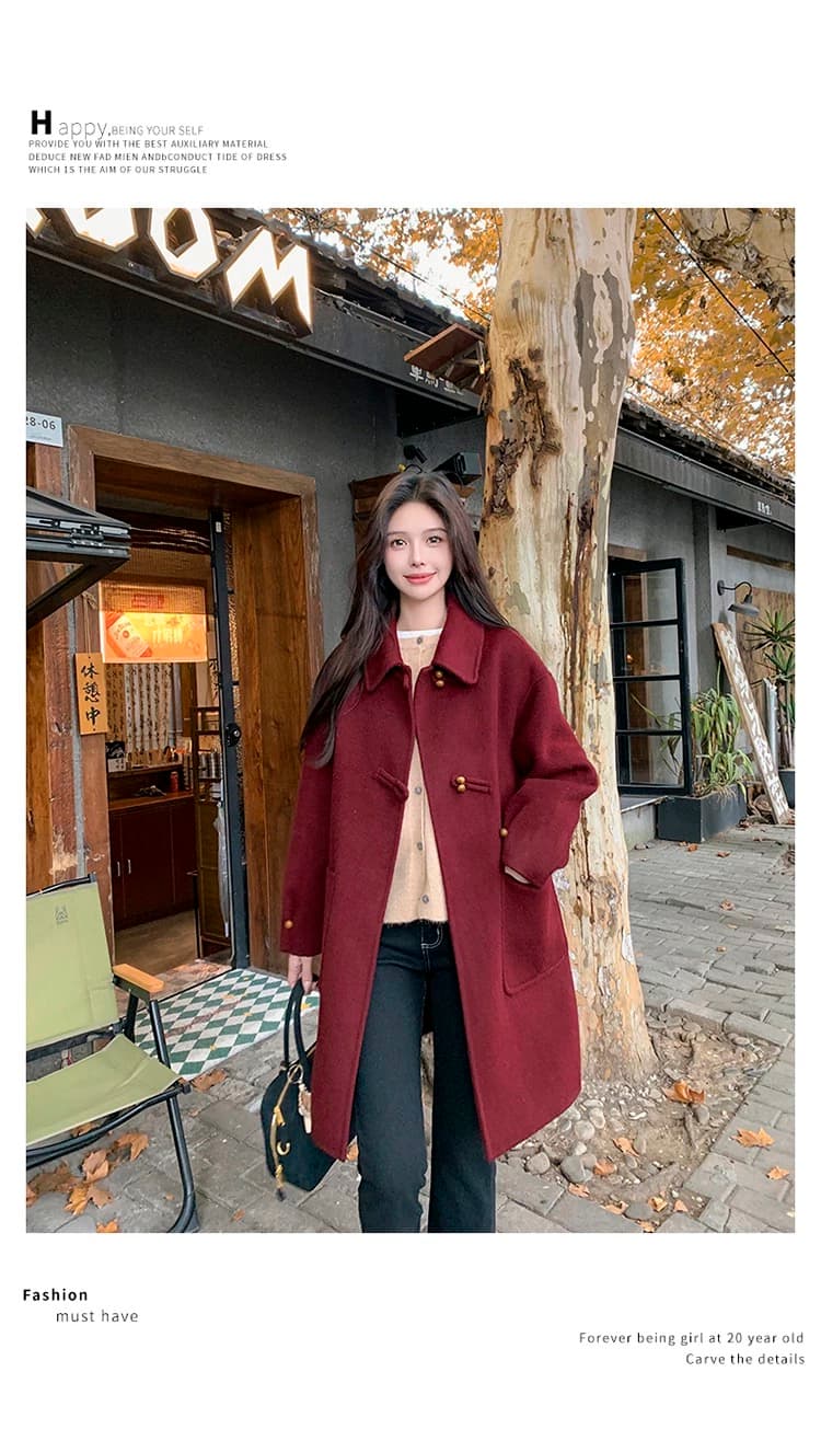 회색 단추 디자인 모직 코트 여성 가을 겨울 2025 새로운 중간 길이 작은 키 그는 벤 바람 모직 외투 상세 이미지 19