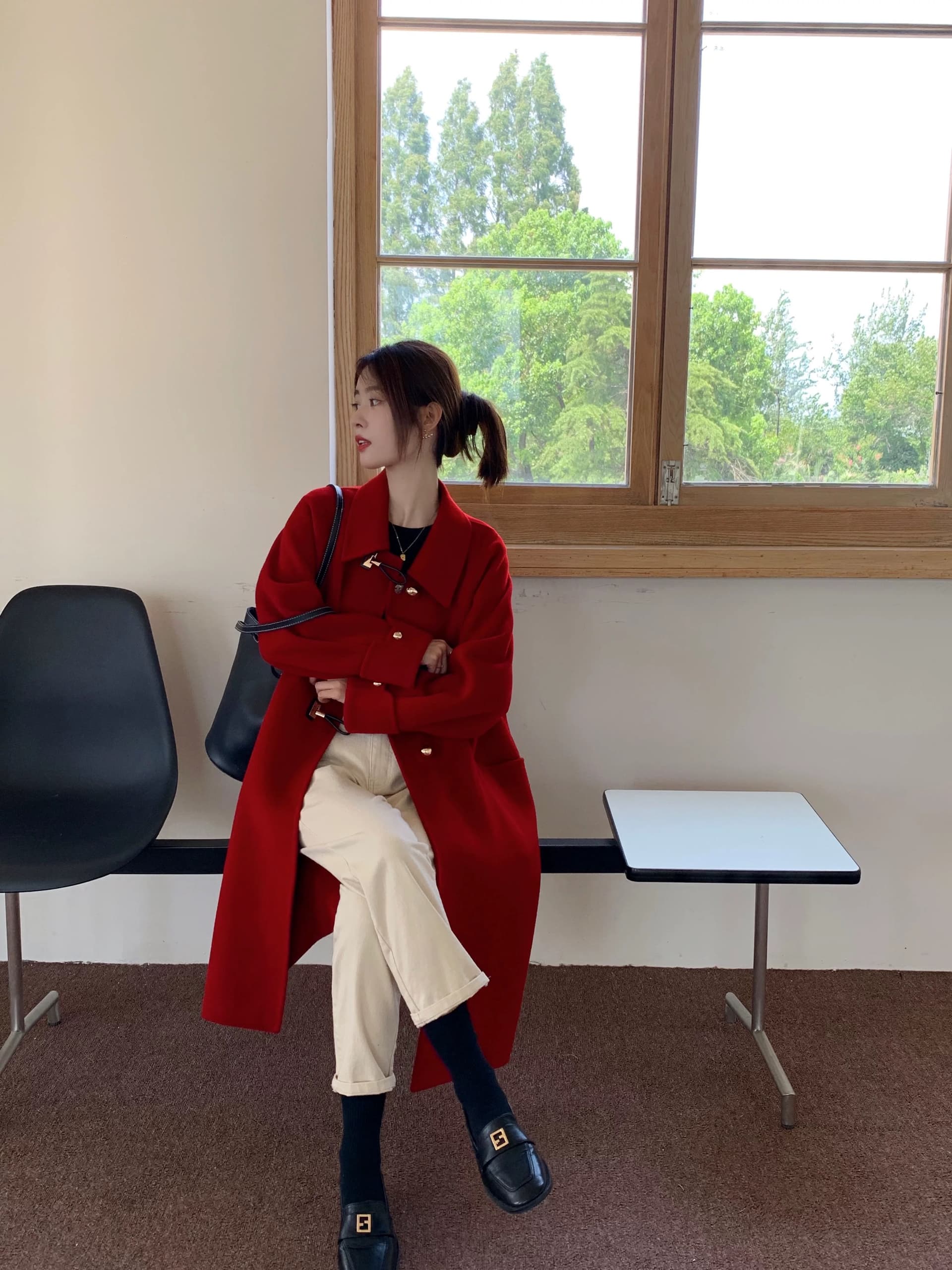 모직 코트 여성 가을 겨울 고급 센스 인생 새해 신부 결혼 작은 키 빨간색 한국 스타일 모직 외투 상세 이미지 12