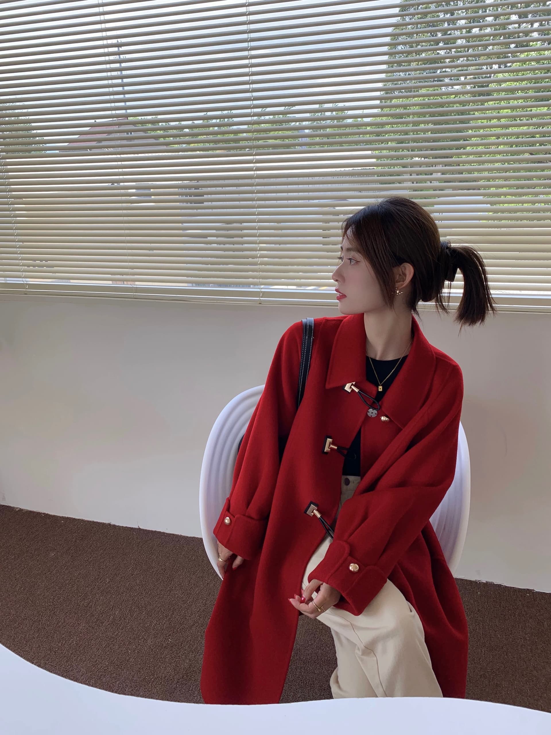 모직 코트 여성 가을 겨울 고급 센스 인생 새해 신부 결혼 작은 키 빨간색 한국 스타일 모직 외투 상세 이미지 18