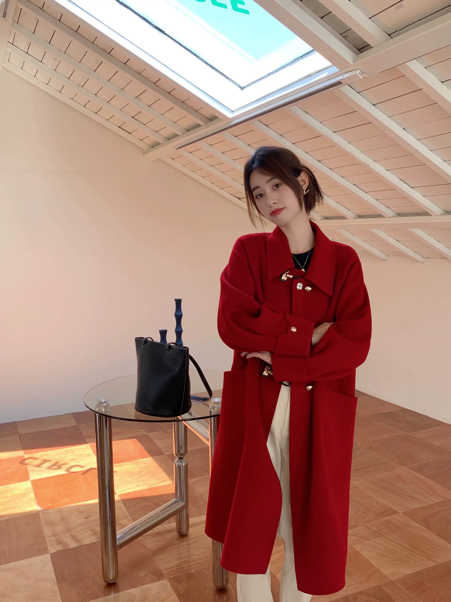 모직 코트 여성 가을 겨울 고급 센스 인생 새해 신부 결혼 작은 키 빨간색 한국 스타일 모직 외투 상세 이미지 28