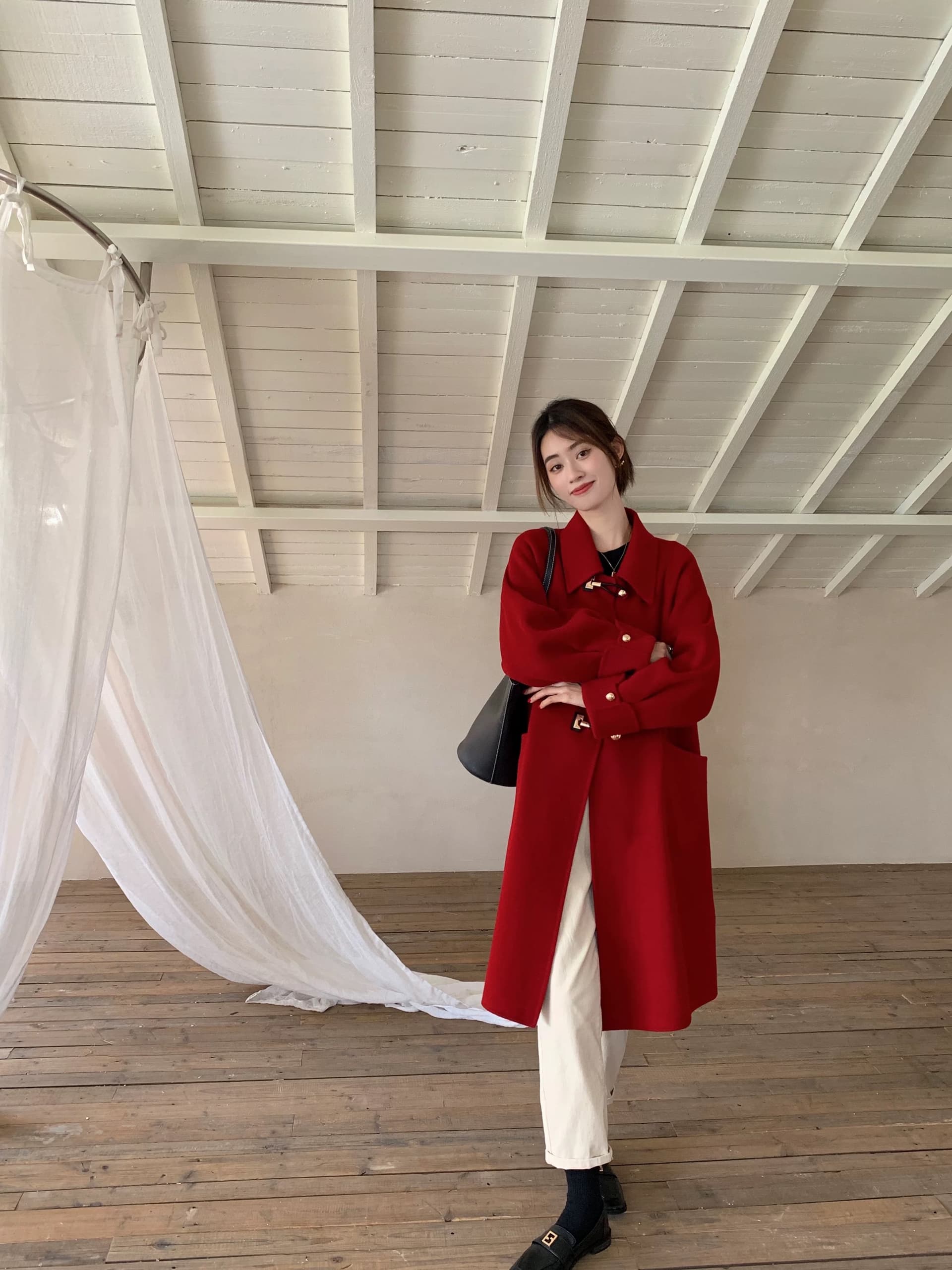 모직 코트 여성 가을 겨울 고급 센스 인생 새해 신부 결혼 작은 키 빨간색 한국 스타일 모직 외투 상세 이미지 34
