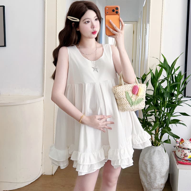 실사 여름 루즈핏 u 칼라 드레스 이미지 2