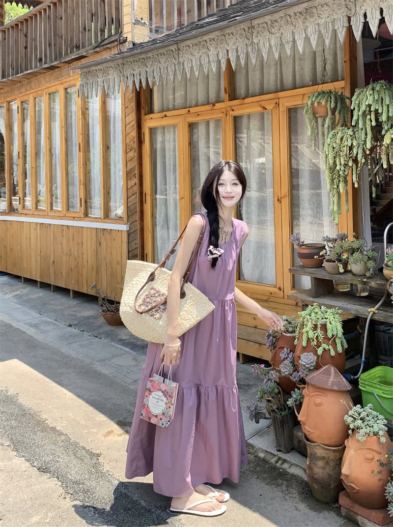 레이스업 나비 매듭 백리스 롱 코트 민소매 드레스 이미지 2