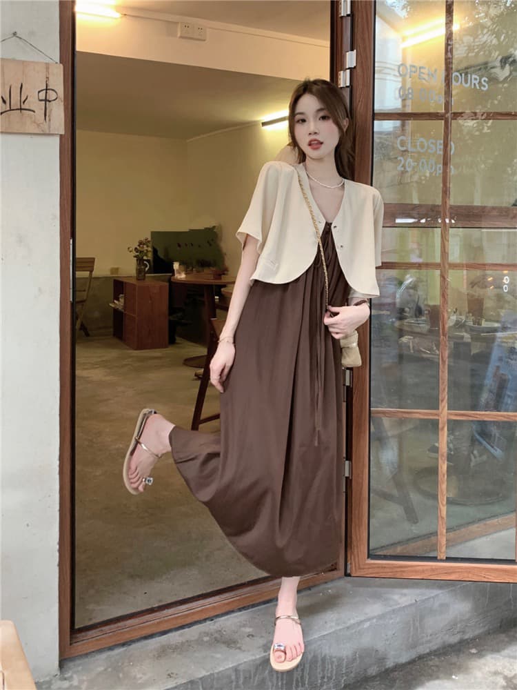 쇼트 스타일 블레이저 인사이드 가져 가라. 슬립 점프 슈트 치마 투피스 세트 이미지 3