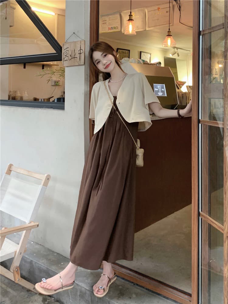 쇼트 스타일 블레이저 인사이드 가져 가라. 슬립 점프 슈트 치마 투피스 세트 상세 이미지 2