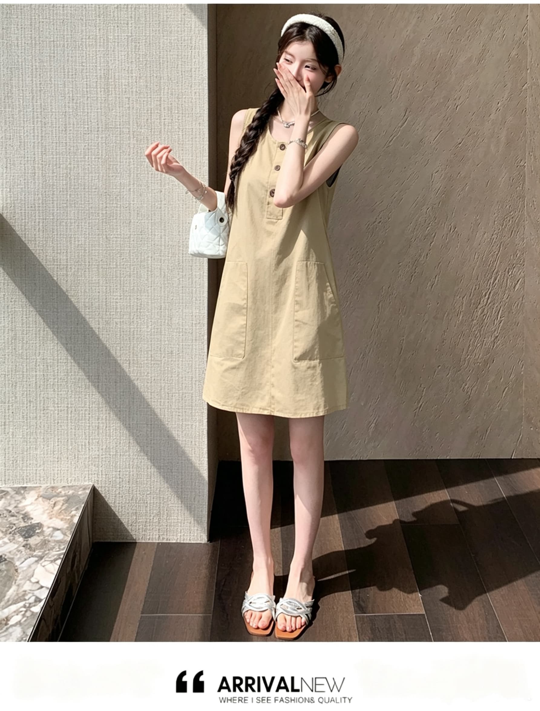 실사 레트로 워크웨어 민소매 드레스 상세 이미지 10
