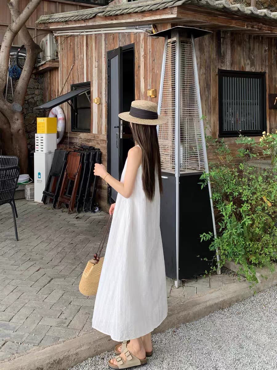 임산부 드레스 여름 얇은 스타일 질감 센스 V넥 민소매 롱 스커트 루즈핏 표지 임신 배 확실하지 않음 넓적 다리 휴가 바람 임신 상세 이미지 17