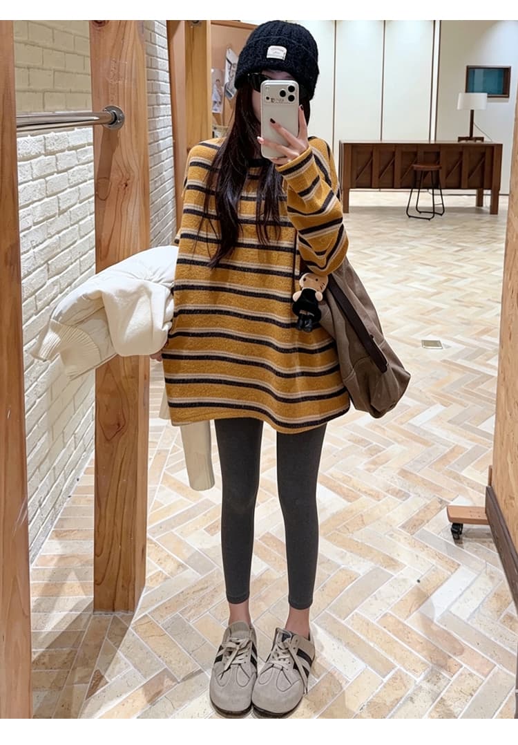 한 부서 느긋한 바람 임산부 세트 배색 스트라이프 니트 스웨터 9 포인트 복부 지지 바지 상세 이미지 17