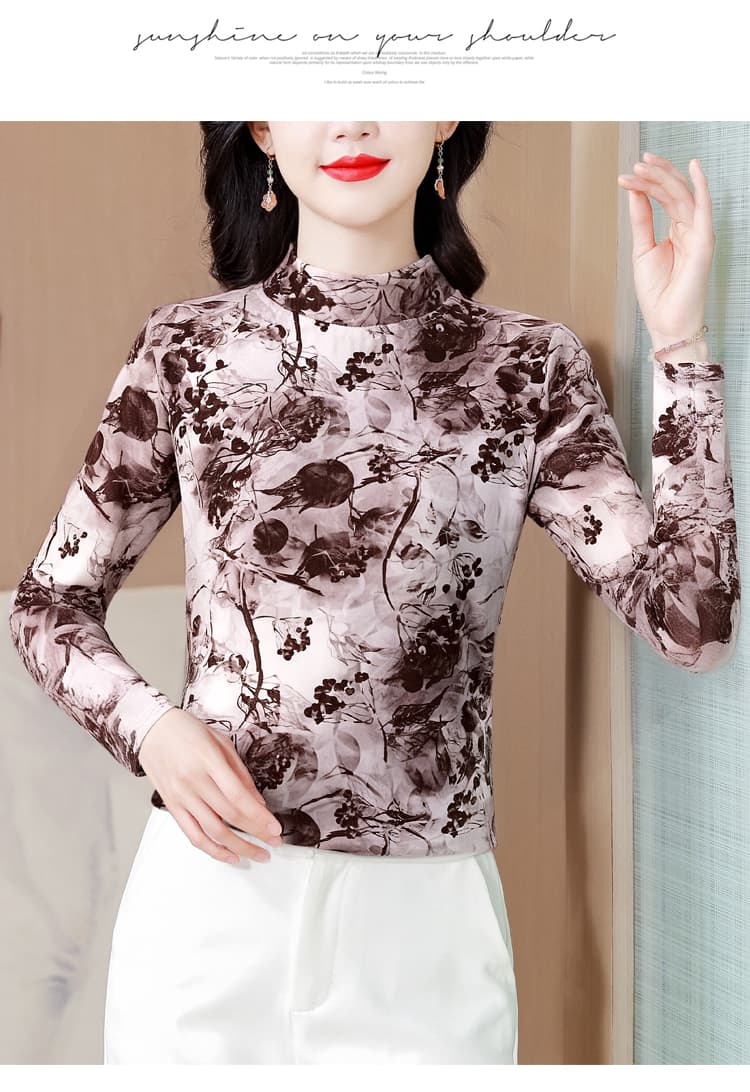 실사 2026 가을 새로운 고급 잉크 페인팅 벨벳 프린트 기본 셔츠 다용도 몸매 가꾸기 슬림해 보이는 맨위 여성 상세 이미지 18