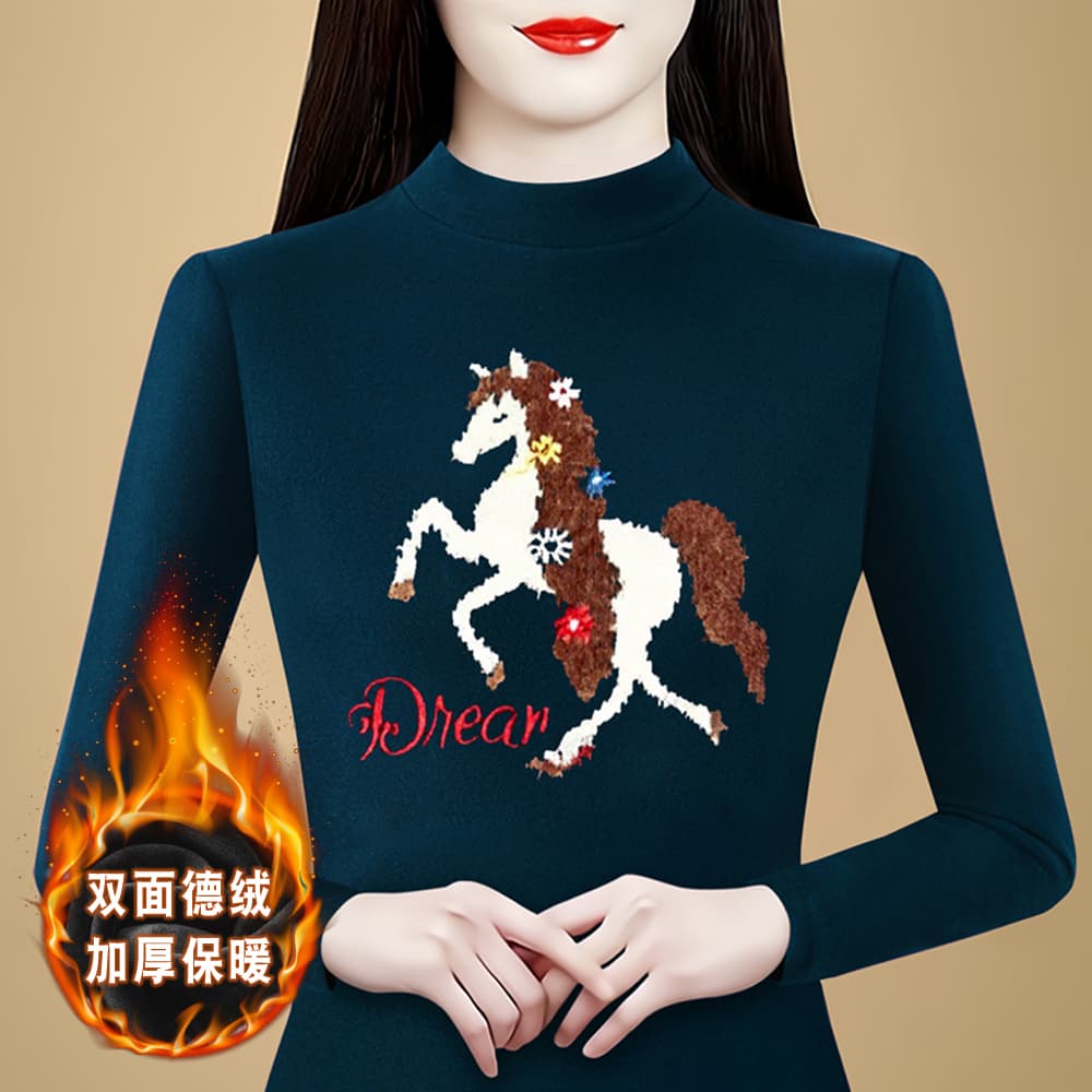실사 2026 봄 새로운 띠띠해 빨간색 리드를 가져 가라. 프린트 양면 De 플러시 기본 셔츠 여성 이미지 4