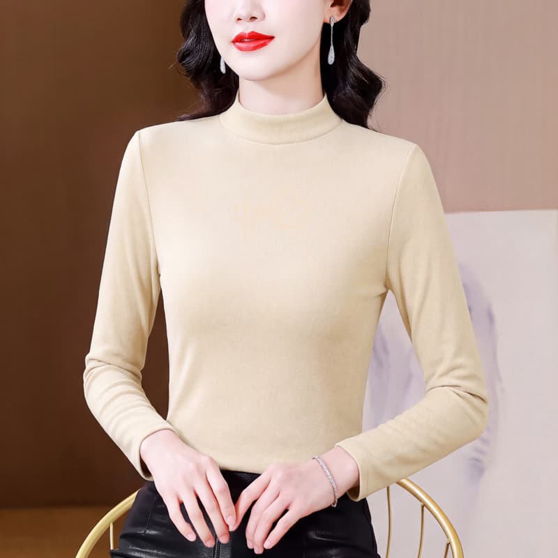 실사 2026 가을 겨울 새로운 양면 De 플러시 두꺼운 반하이넥 긴팔 티셔츠 인사이드 가져 가라. 어머니 드레스 맨위 여성 이미지 5