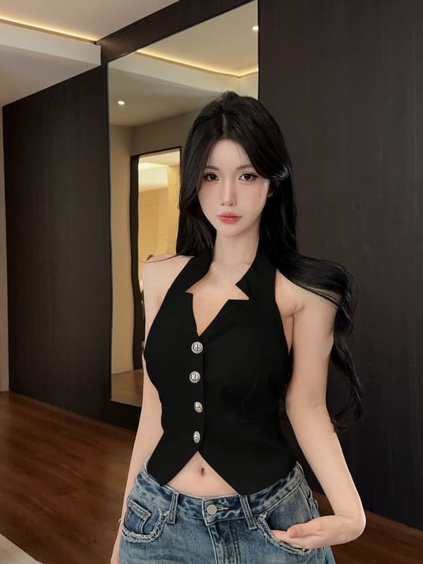 정가 실사 핫걸 명문 여성 싱글 줄 버튼 백리스 행침 목 슬립 베스트 조끼 여성 품격 몸매 가꾸기 맨위 상세 이미지 6