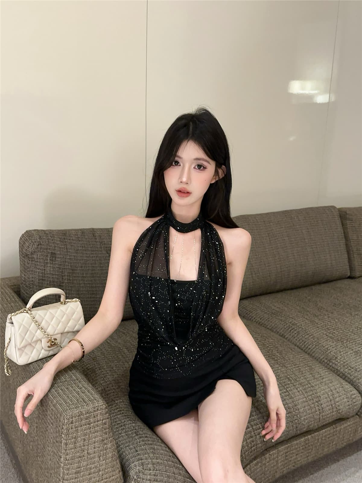실사 정가 흔들다 칼라 행침 목 조끼 핫픽스 아름다움 뒤로 몸매 가꾸기 고급 순수한 욕망 검정색 맨위 상세 이미지 7