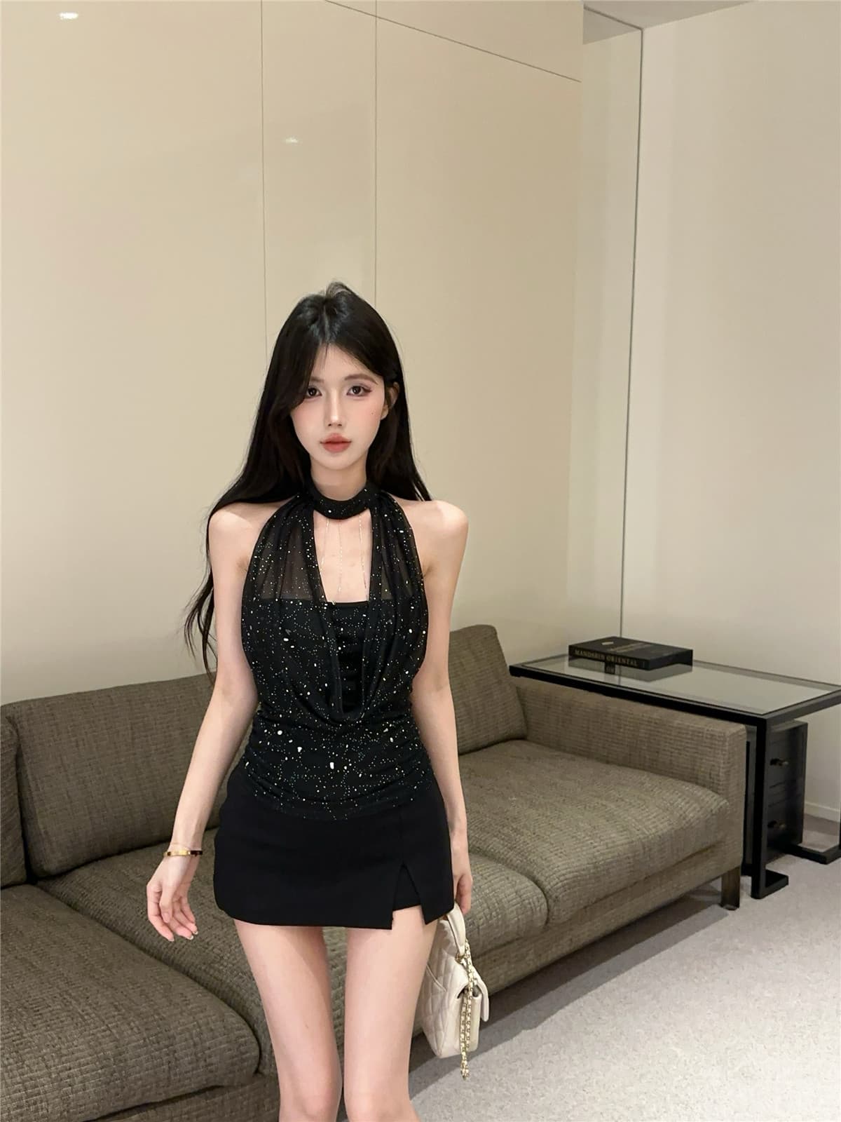 실사 정가 흔들다 칼라 행침 목 조끼 핫픽스 아름다움 뒤로 몸매 가꾸기 고급 순수한 욕망 검정색 맨위 상세 이미지 8