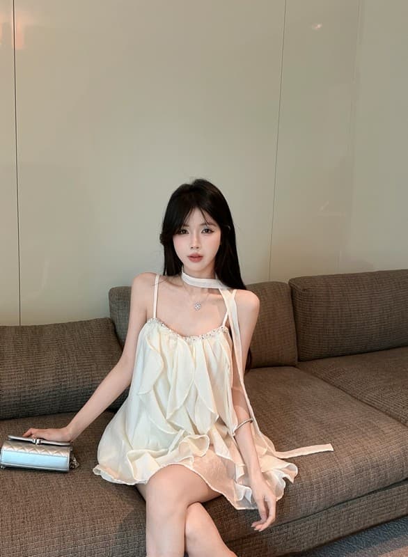 정가 실사 명문 여성 무거운 작업 못 훈련 패치워크 품격 프릴 요정 슬립 미니 스커트 드레스 경기 리본 상세 이미지 4