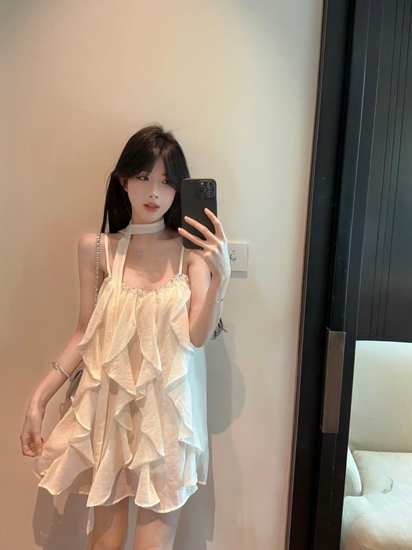 정가 실사 명문 여성 무거운 작업 못 훈련 패치워크 품격 프릴 요정 슬립 미니 스커트 드레스 경기 리본 상세 이미지 6