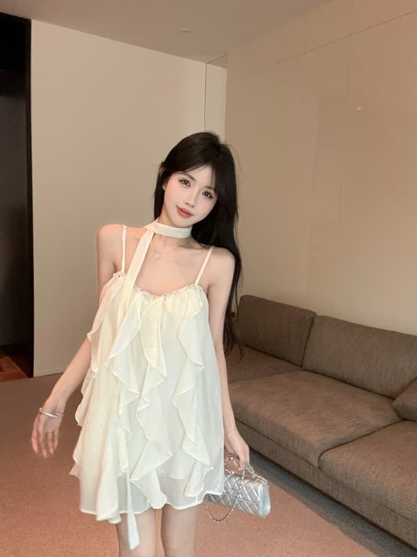 정가 실사 명문 여성 무거운 작업 못 훈련 패치워크 품격 프릴 요정 슬립 미니 스커트 드레스 경기 리본 상세 이미지 8
