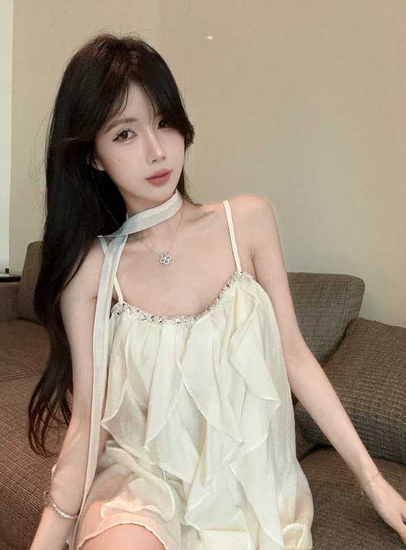 정가 실사 명문 여성 무거운 작업 못 훈련 패치워크 품격 프릴 요정 슬립 미니 스커트 드레스 경기 리본 상세 이미지 12
