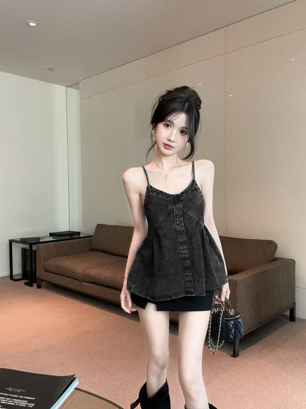 정가 실사 세련된 외국 가스 연령 감소 V넥 민소매 백리스 슬립 마이크로 지방 패션 품격 데님 조끼 맨위 상세 이미지 12