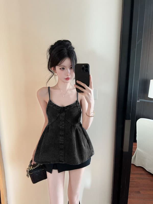 정가 실사 세련된 외국 가스 연령 감소 V넥 민소매 백리스 슬립 마이크로 지방 패션 품격 데님 조끼 맨위 상세 이미지 13
