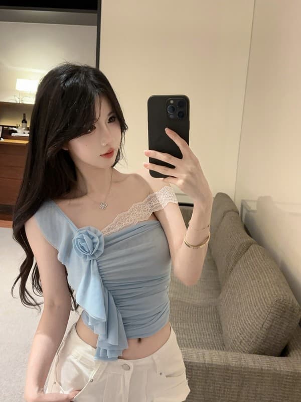 정가 실사 새로운 프랑스식 레이스 섹시함 핫걸 캐미솔 여름 몸매 가꾸기 오프숄더 슬림해 보이는 짧은 맨위 상세 이미지 3