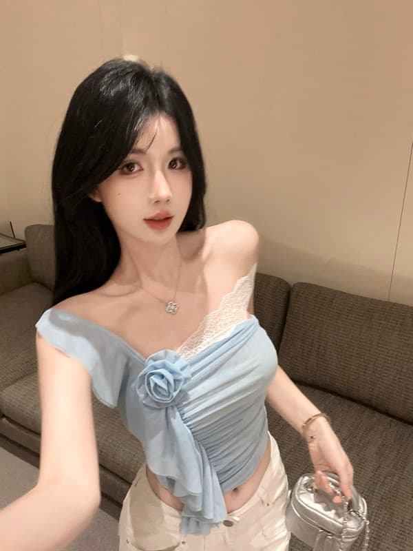 정가 실사 새로운 프랑스식 레이스 섹시함 핫걸 캐미솔 여름 몸매 가꾸기 오프숄더 슬림해 보이는 짧은 맨위 상세 이미지 5