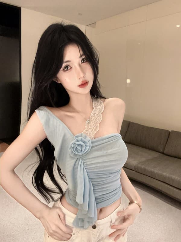 정가 실사 새로운 프랑스식 레이스 섹시함 핫걸 캐미솔 여름 몸매 가꾸기 오프숄더 슬림해 보이는 짧은 맨위 상세 이미지 12