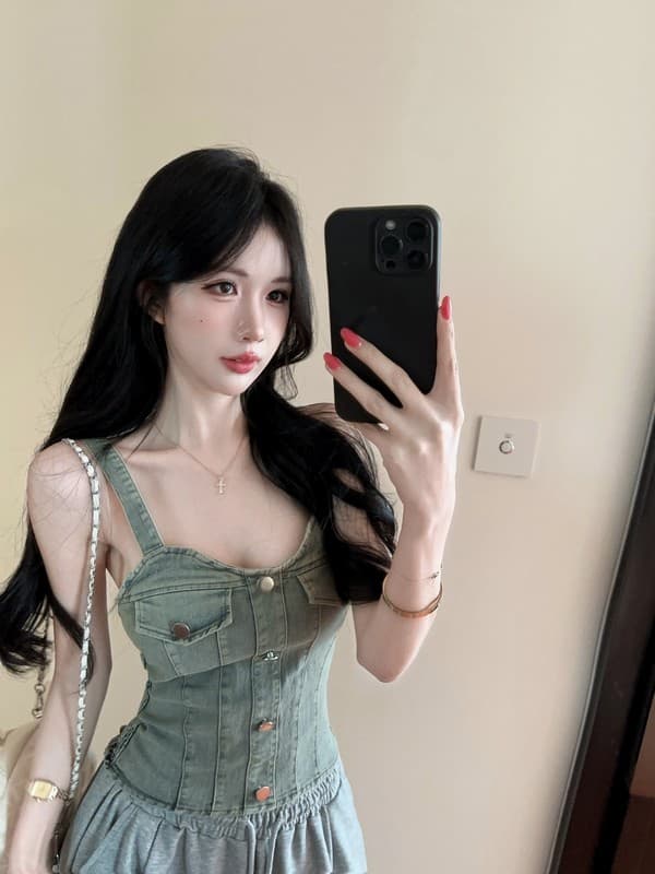 정가 실사 실사 정가 여름 새로운 패션 데님 캐미솔 몸매 가꾸기 핫걸 맨위 상세 이미지 5