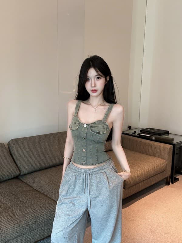정가 실사 실사 정가 여름 새로운 패션 데님 캐미솔 몸매 가꾸기 핫걸 맨위 상세 이미지 8