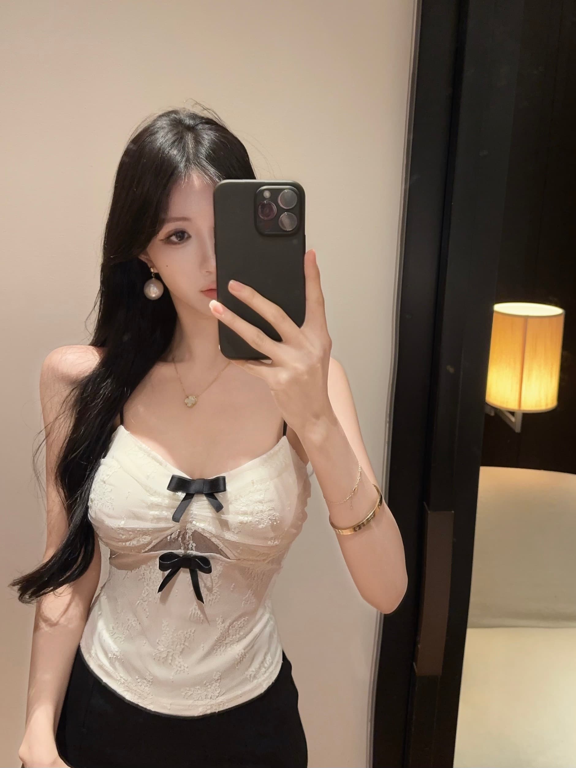 실사 정가 V넥 홀로우 아웃 나비 매듭 레이스 아름다움 뒤로 작은 슬링 순수한 욕망 민소매 몸매 가꾸기 맨위 상세 이미지 7