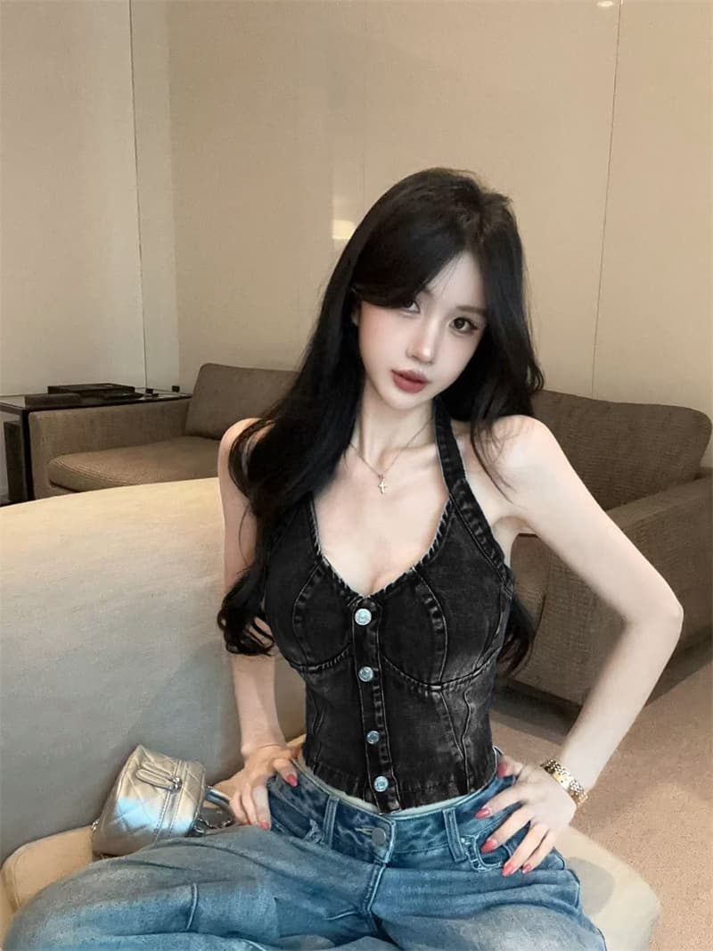정가 실사 아메리칸 레트로 핫걸 싱글 줄 버튼 행침 목 외국 가스 슈퍼 잘 생긴 데님 맨위 상세 이미지 11