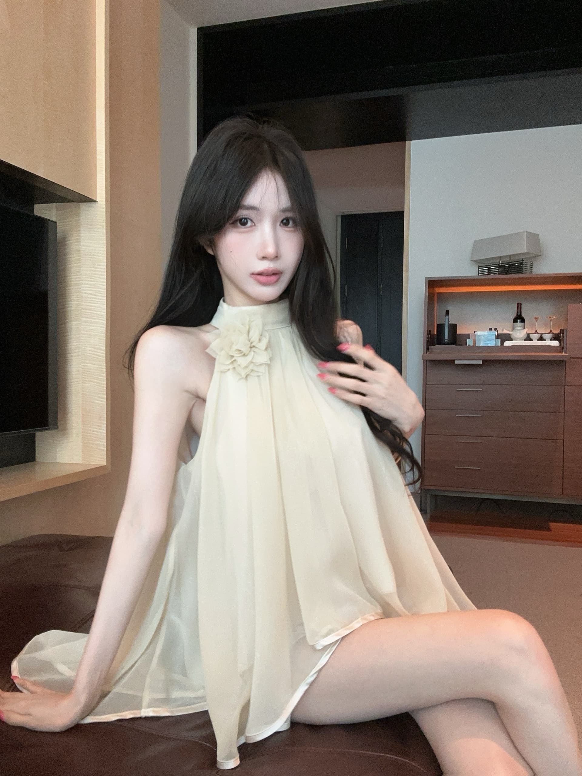 실사 정가 프랑스식 순수한 욕망 민소매 행침 목 디자인 센스 작은 셔츠 품격 꽃 오프숄더 쉬폰 톱 상세 이미지 8