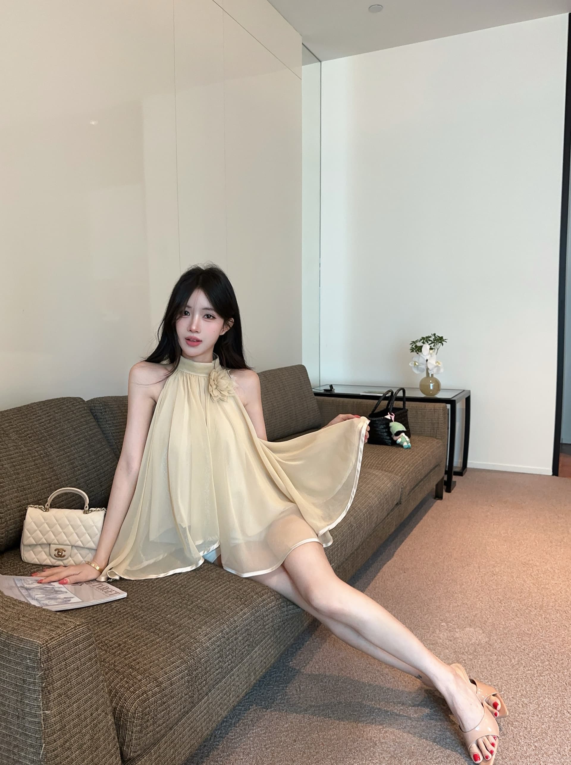실사 정가 프랑스식 순수한 욕망 민소매 행침 목 디자인 센스 작은 셔츠 품격 꽃 오프숄더 쉬폰 톱 상세 이미지 9