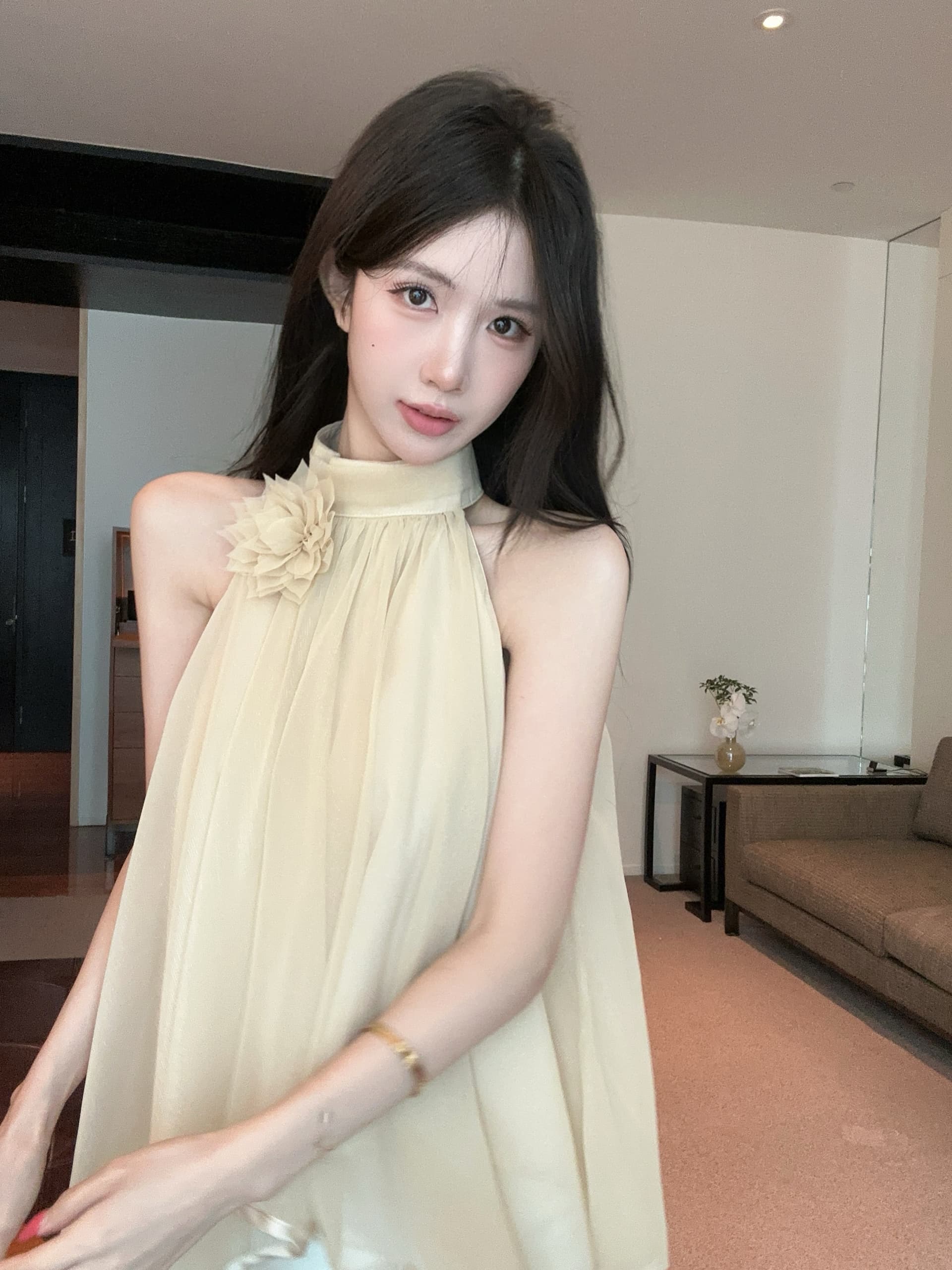 실사 정가 프랑스식 순수한 욕망 민소매 행침 목 디자인 센스 작은 셔츠 품격 꽃 오프숄더 쉬폰 톱 상세 이미지 11