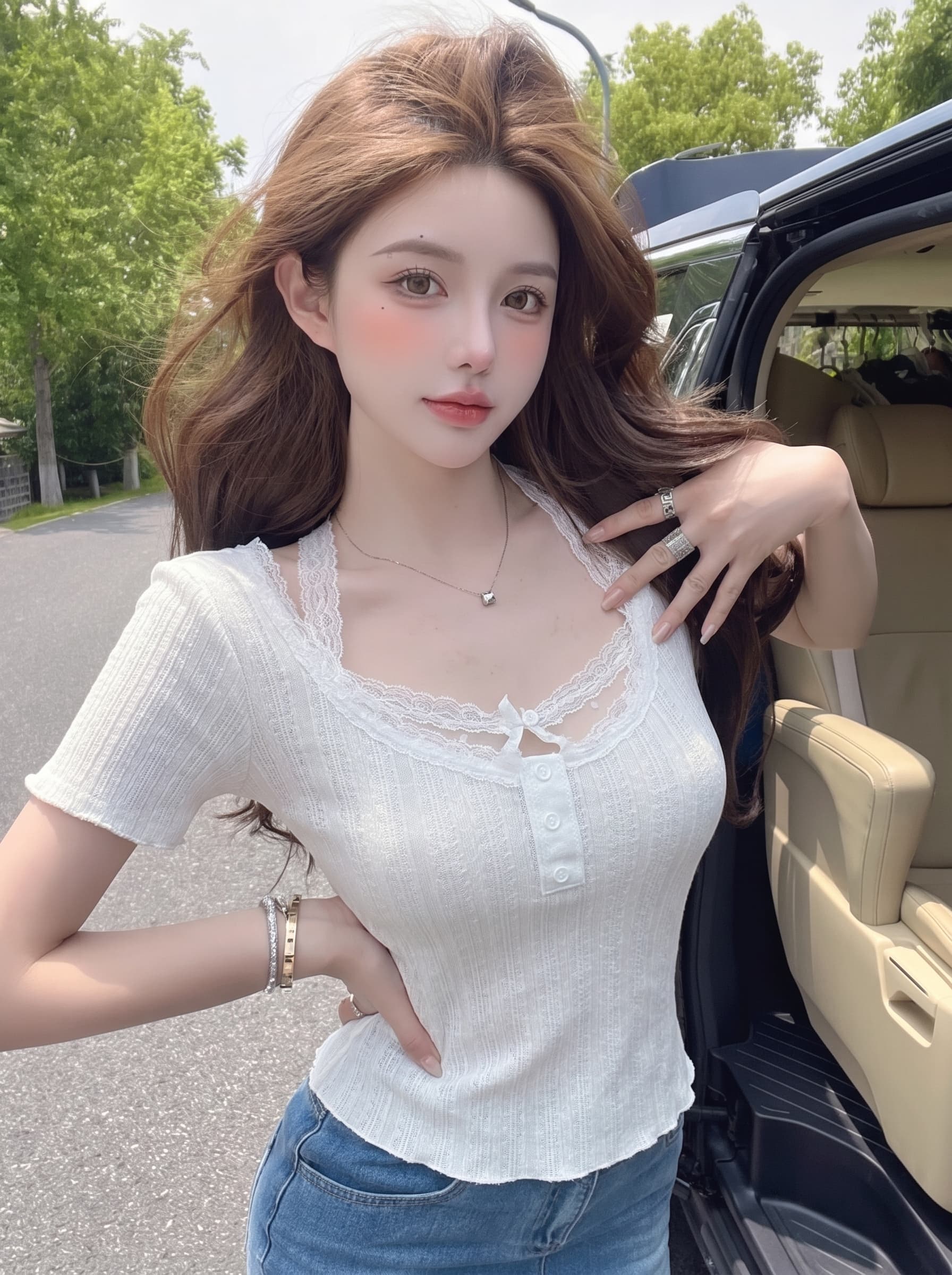 실사 정가 순수한 욕망 바람 레이스 레이스 반팔 티셔츠 새로운 디자인 센스 작은 대중 몸매 가꾸기 슬림해 보이는 쇼트 스타일 맨위